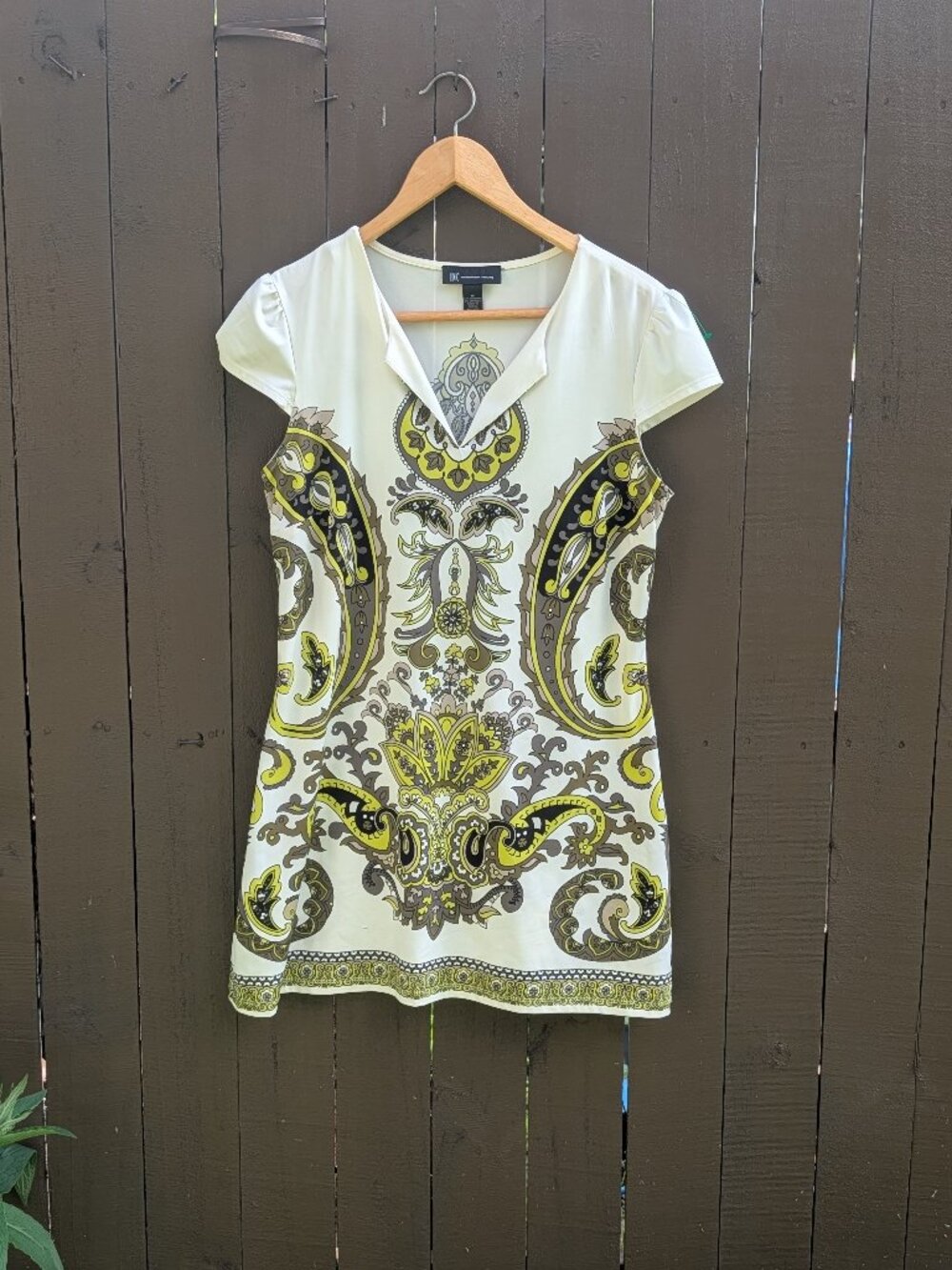 INC International Concepts Paisley Tunic Dress White Green M Flaw As Is